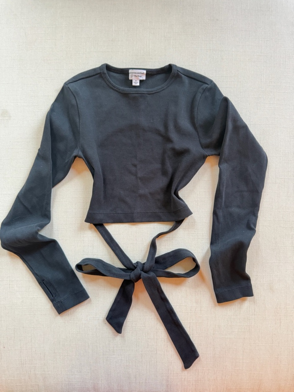 Long-Sleeve Black Wrap Crop Top